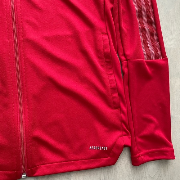 Adidas Three Stripe Red Track Jacket made w/ some recycled materials - Picture 4 of 9